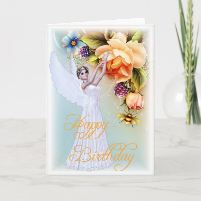 Carte de voeux d'anniversaire Angel & Rose heureus (Devant)