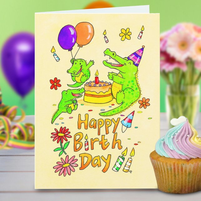 Carte de voeux d'anniversaire au crocodile mignet (Créateur téléchargé)