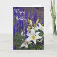 Carte de voeux d'anniversaire aux fleurs blanches 