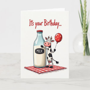 Carte de vœux d'anniversaire avec vache et ballon