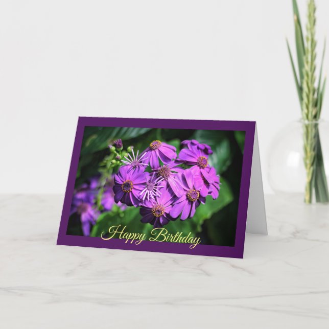 Carte de voeux d'anniversaire brillant violet flor (Devant)