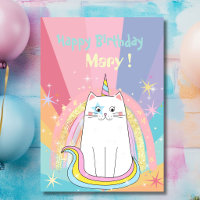 Carte de vœux d'anniversaire Caticorn Meow-Gical J