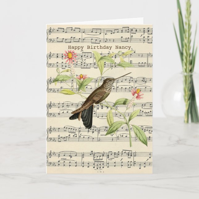 carte de voeux d'anniversaire colibri vintage joye (Devant)