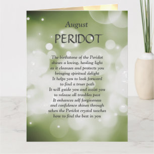 Carte de vœux d'anniversaire d'août en péridot de 