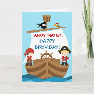 Carte de voeux d'anniversaire de bateau de pirate