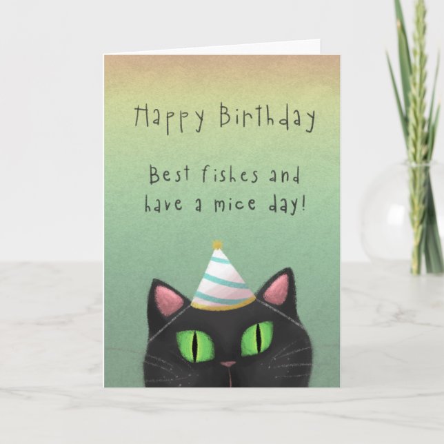 Carte de voeux d'anniversaire de chat noir (Devant)