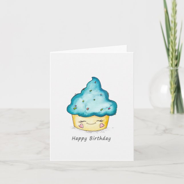 Carte de voeux d'anniversaire de Cupcake Watercolo (Devant)