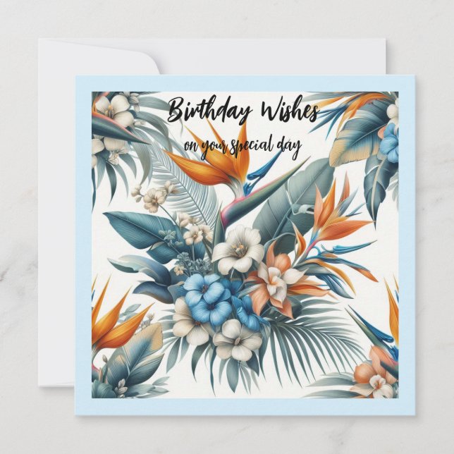 Carte de voeux d'anniversaire de fleurs tropicales (Devant)