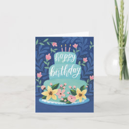 Carte de voeux d'anniversaire de gâteau bleu