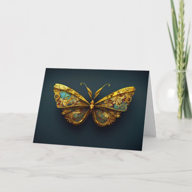 Carte de voeux d'anniversaire de papillon Gold et  (Devant)