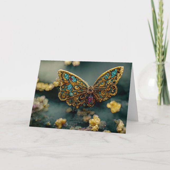 Carte de voeux d'anniversaire de papillon Gold et  (Devant)