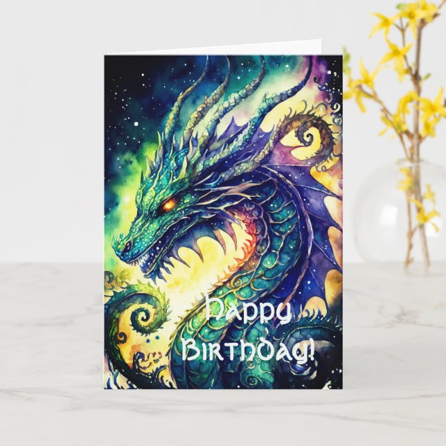 Carte de voeux d'anniversaire du Dragon celtique (Fleur jaune)