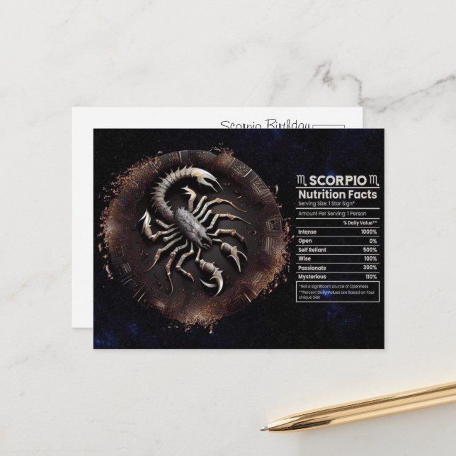 Carte de voeux d'anniversaire du signe Scorpion (Devant/Arrière en situation)