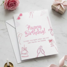 Carte de vœux d'anniversaire élégante rose avec de