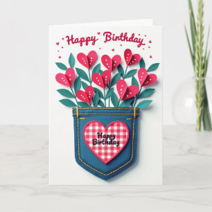 Carte de vœux d'anniversaire en denim joyeuse
