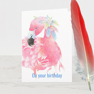 Carte de voeux d'anniversaire Flamant rose rose