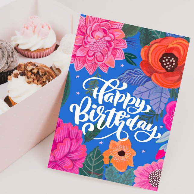 Carte de voeux d'anniversaire floral brillant (Bright Floral Birthday greeting card)