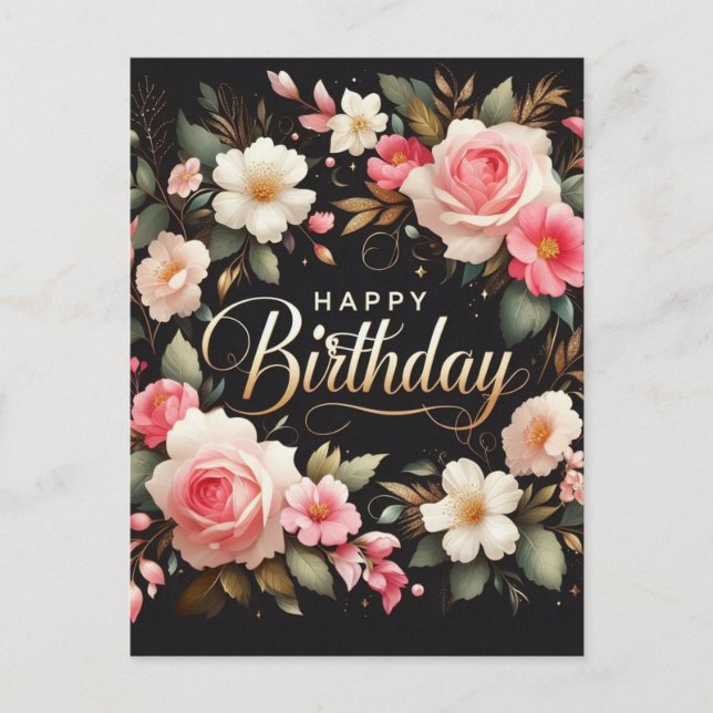 Carte de vœux d'anniversaire florale élégante (Devant)