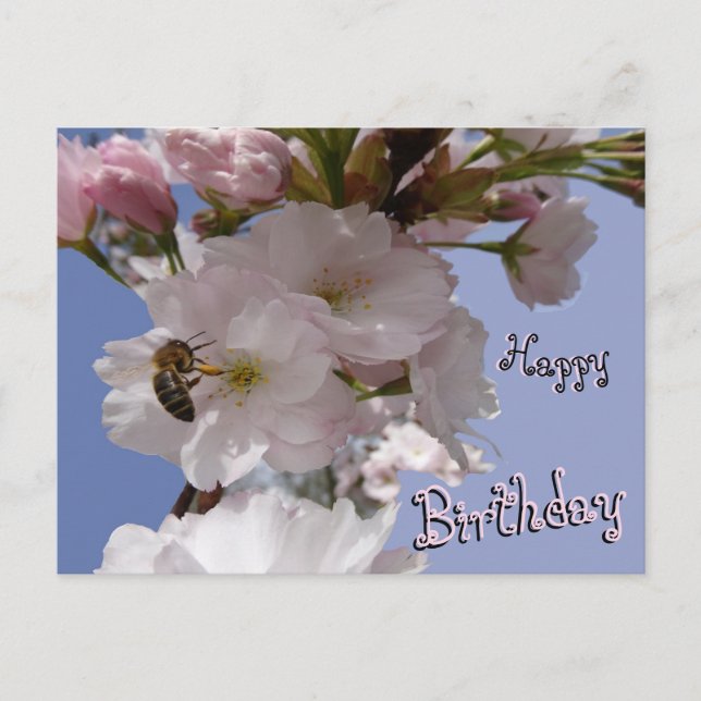 Carte de vœux d'anniversaire Jolies Fleurs & Abeil (Devant)