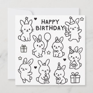 Carte de vœux d'anniversaire Minimal Bunny Doodle
