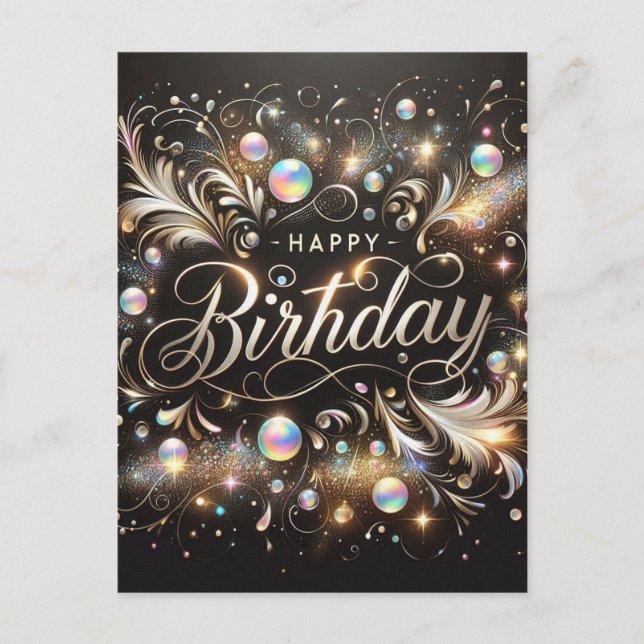 Carte de vœux d'anniversaire noire élégante (Devant)