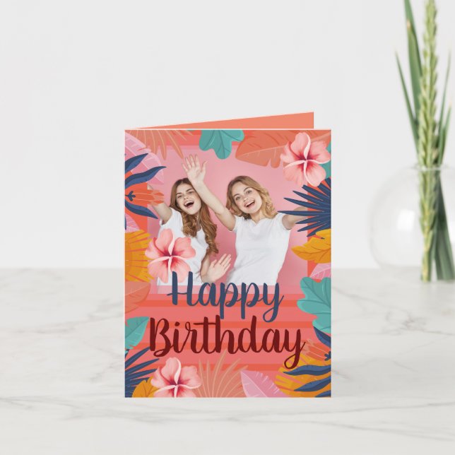 Carte de vœux d'anniversaire photo tropicale Luau (Devant)