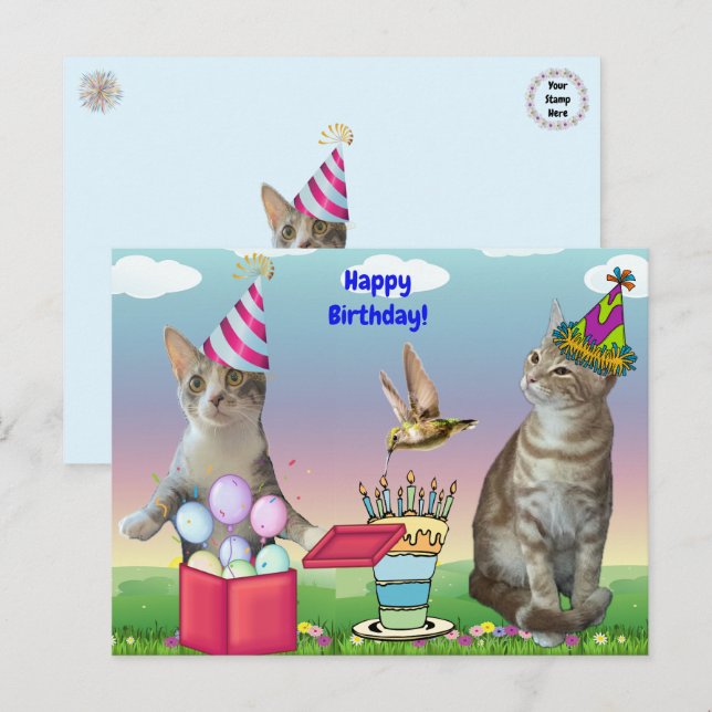 Carte de vœux d'anniversaire pour chats Tito et Ta (Devant / Derrière)