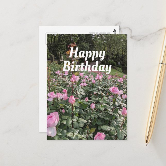 Carte de vœux d'anniversaire pour le jardin de ros (Devant/Arrière en situation)