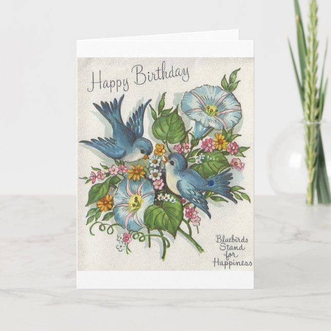 Carte de voeux d'anniversaire Retro Blue Bird (Devant)