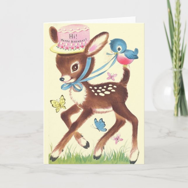 Carte de voeux d'anniversaire Retro Deer and Blue  (Devant)