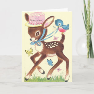 Carte de voeux d'anniversaire Retro Deer and Blue 