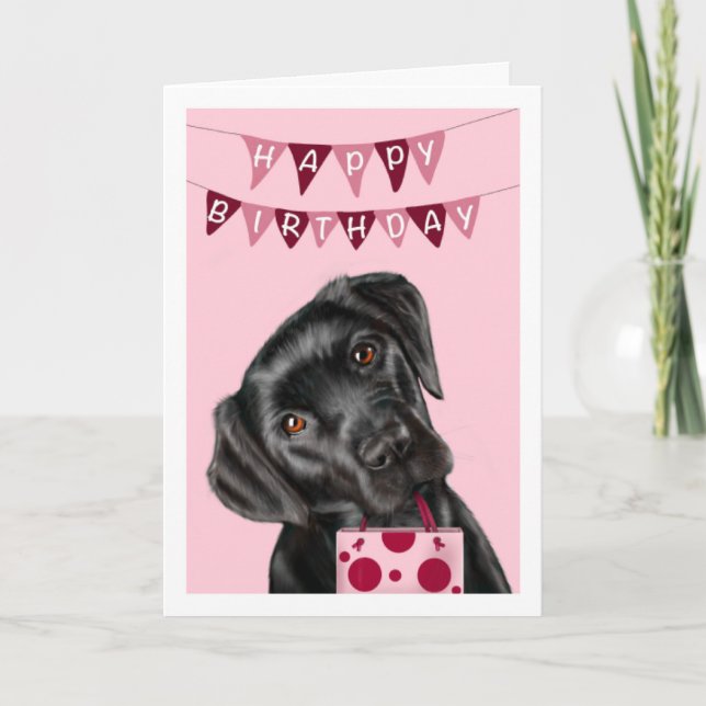 Carte de voeux d'anniversaire rose du Labrador noi (Devant)
