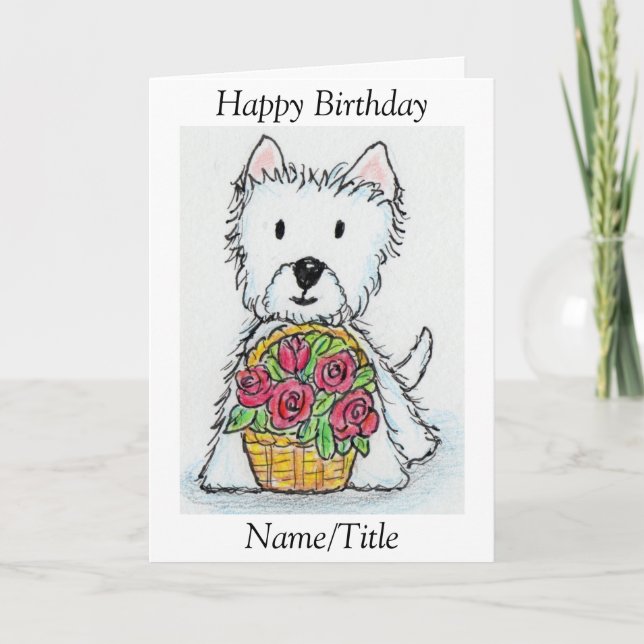 Carte de voeux d'anniversaire rose Westie personna (Devant)