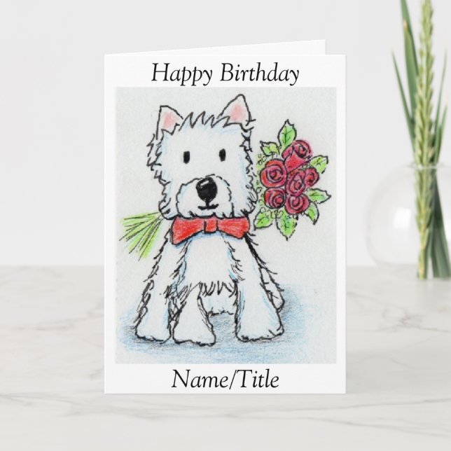 Carte de voeux d'anniversaire rose Westie personna (Devant)