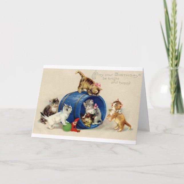 Carte de voeux d'anniversaire vintage Kittens (Devant)