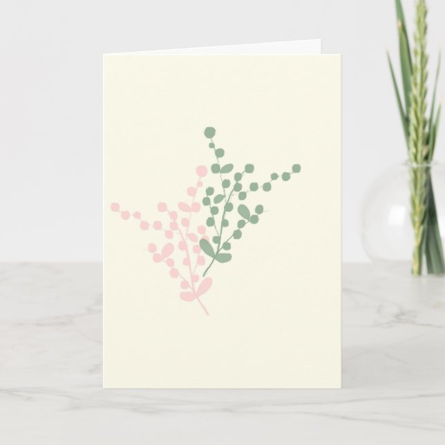 Carte de voeux d'art Abstrait aux baies roses et v (Devant)