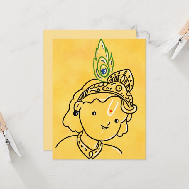 Carte de voeux d'art Cute Little Krishna (Devant/Arrière en situation)
