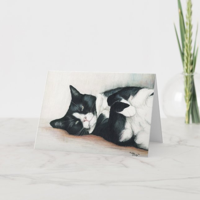 Carte de voeux d'art "de chat de smoking" (Devant)