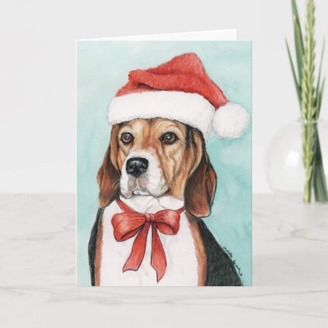 Carte de voeux d'art de chien de Noël de beagle (Devant)