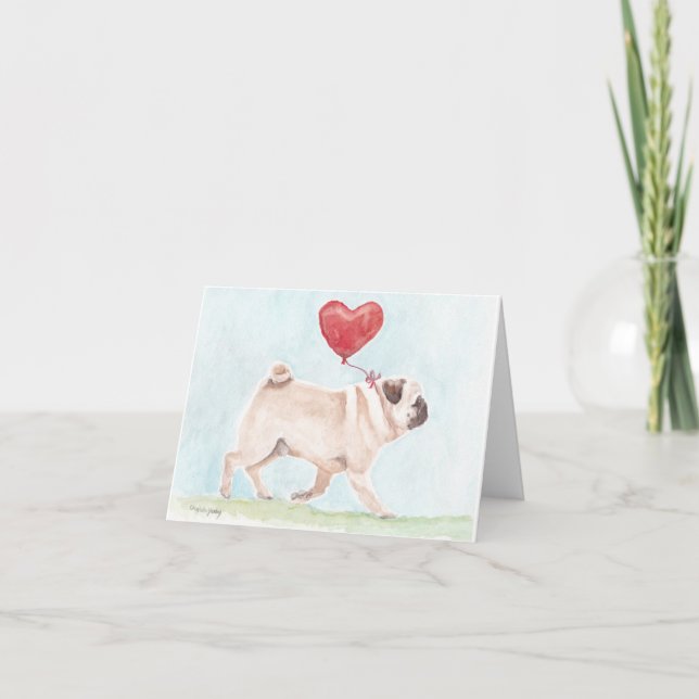Carte de vœux d'art de chien Pug Heart (Devant)