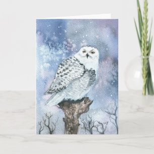 Carte de vœux d'art fin Owl neigeuse