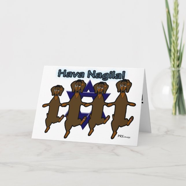 Carte de voeux de bassets allemands de Hava Nagila (Devant)