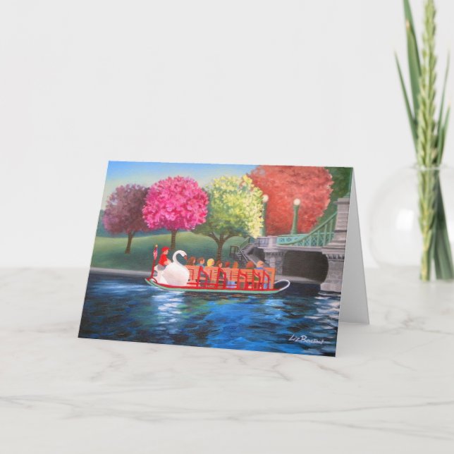 Carte de voeux de bateau de cygne par Liz Boston (Devant)