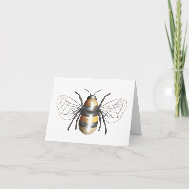 Carte de voeux de Bumble Bee à l'aquarelle blanche (Devant)