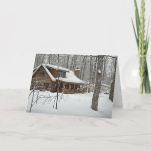 Carte de vœux de cabane en rondins en hiver