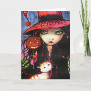 Carte de vœux de chat sorcière gothique Halloween