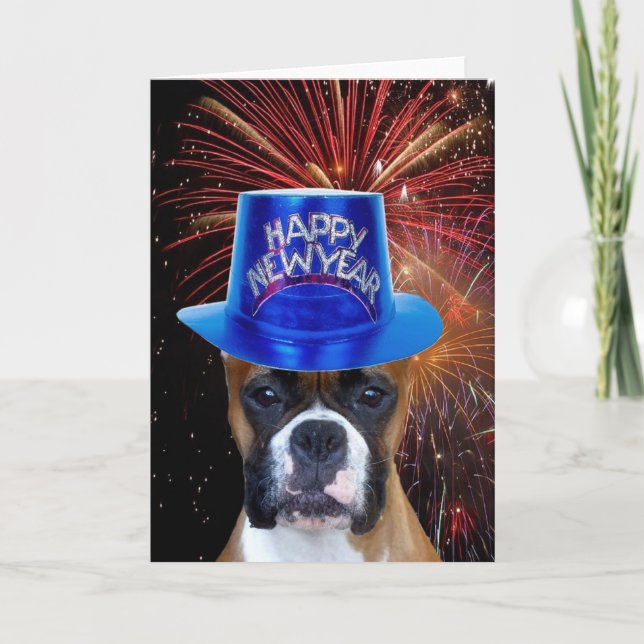 Carte de vœux de chien Boxer pour le Nouvel An (Devant)