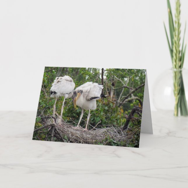 Carte de voeux de cigogne en bois (Devant)