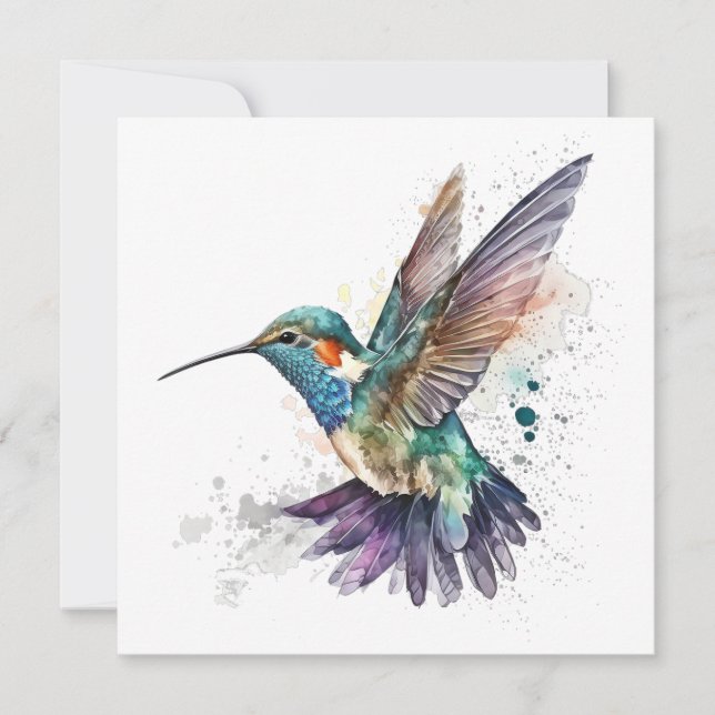 Carte de voeux de colibri d'aquarelle (Devant)