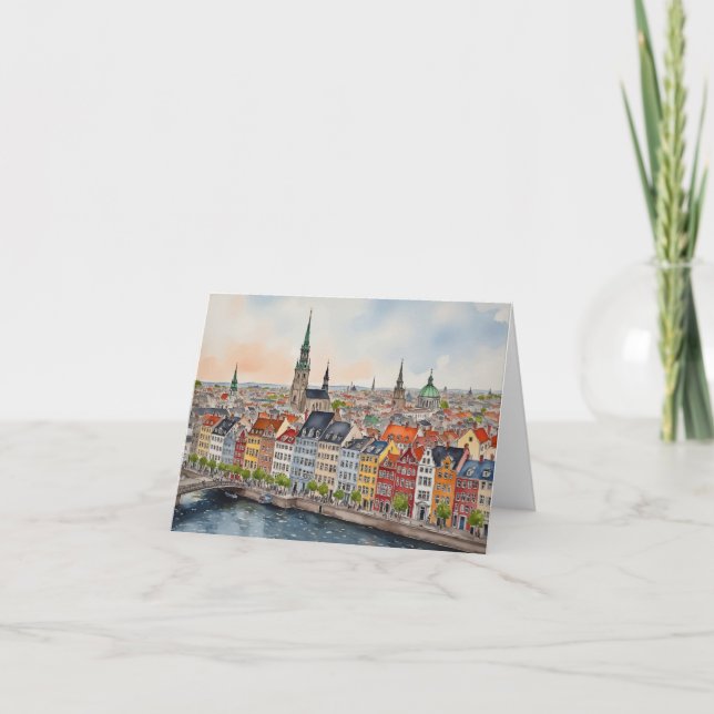 Carte de voeux de Copenhague Danemark Watercolor (Devant)
